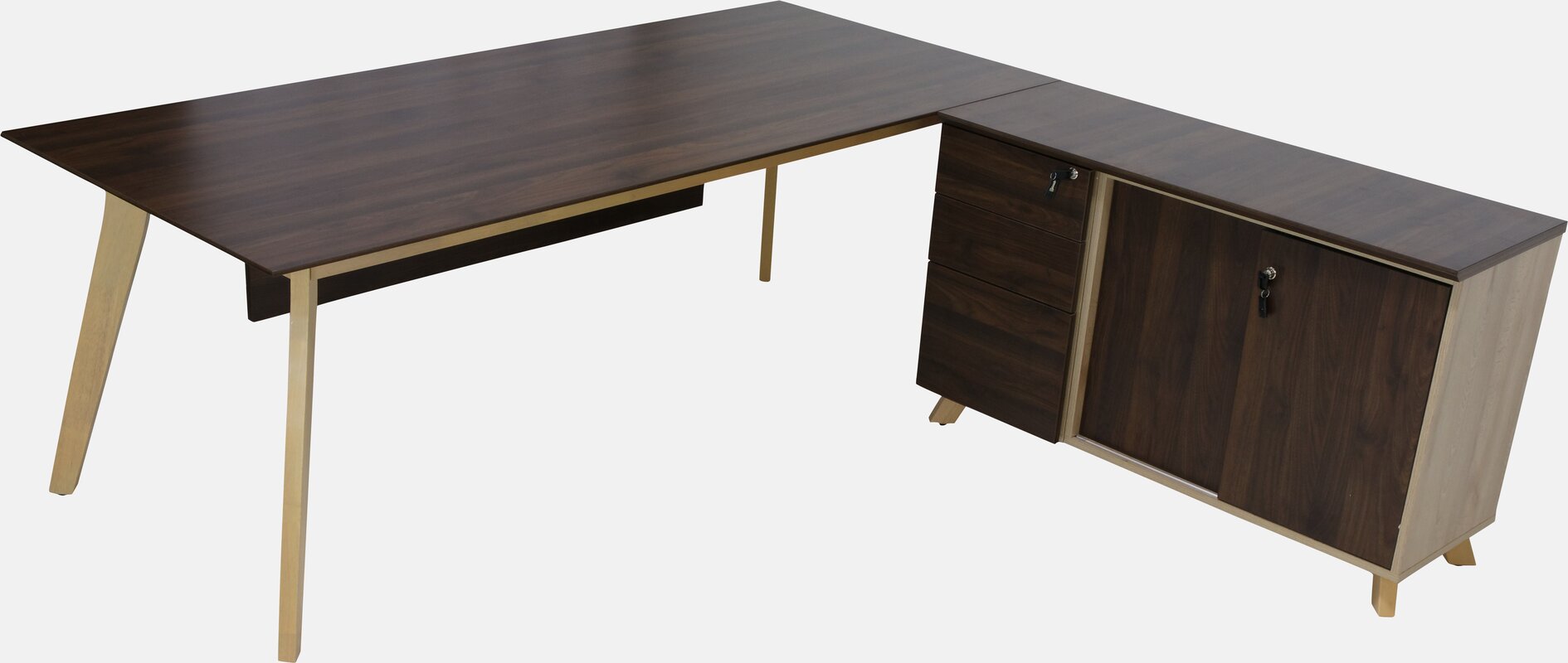 Modern executive l-shaped desk - solid wood frame