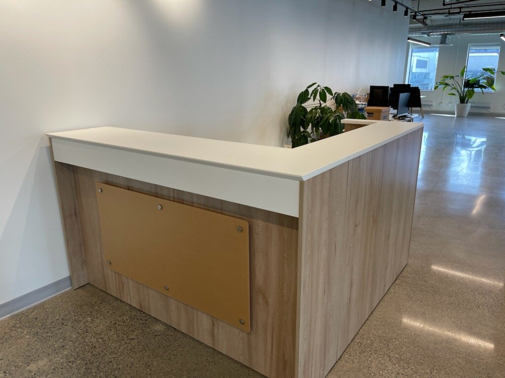 L-shaped reception desk