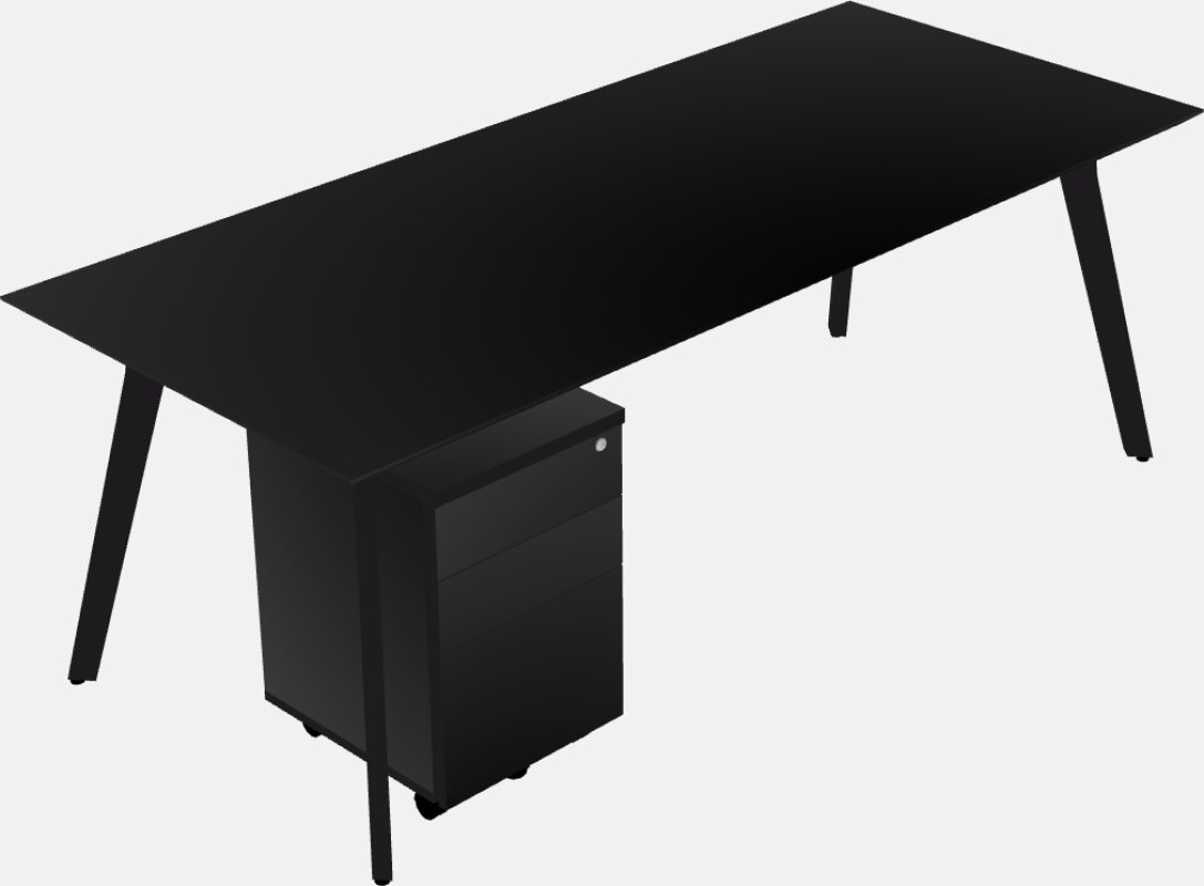 モダンで広々とした長方形のエグゼクティブデスク/テーブル - 無垢材フレーム