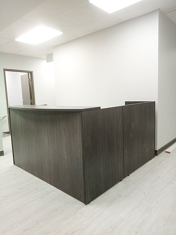 L-shaped reception desk
