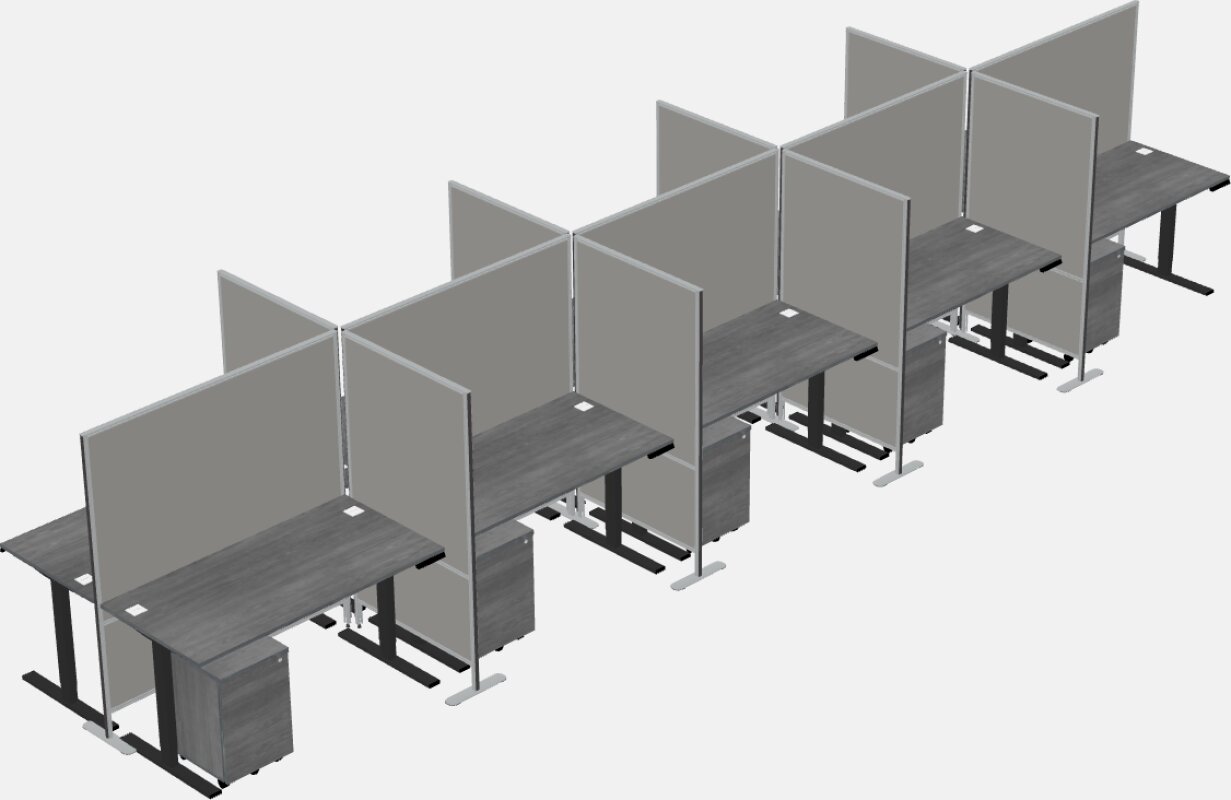 Cubículos retangulares compartilhados sit-to-stand