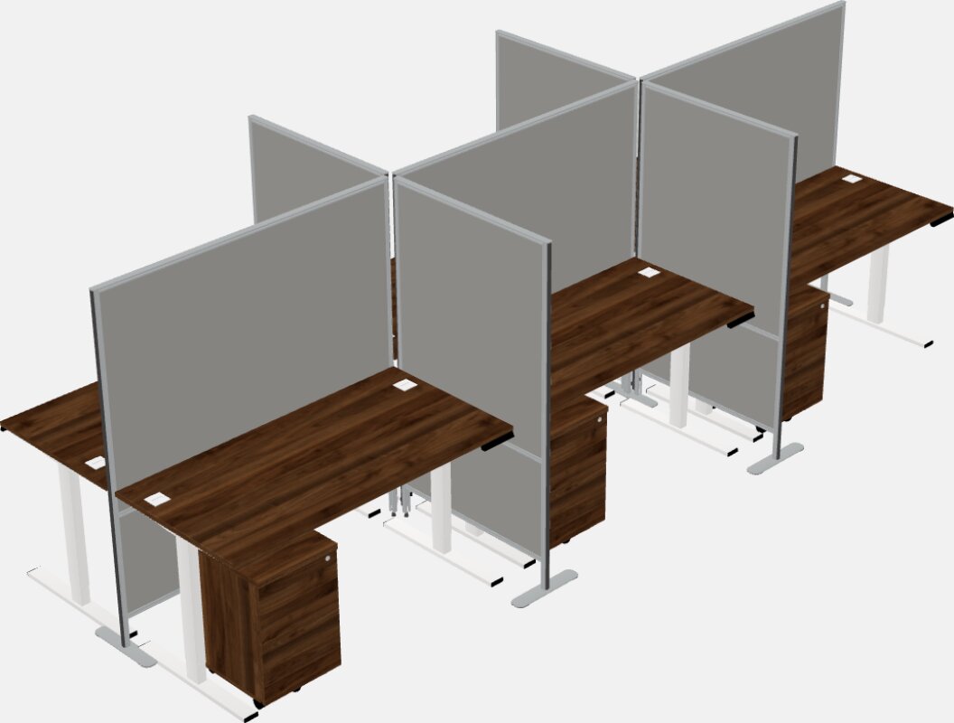 Cubículos rectangulares compartidos para sentarse y pararse