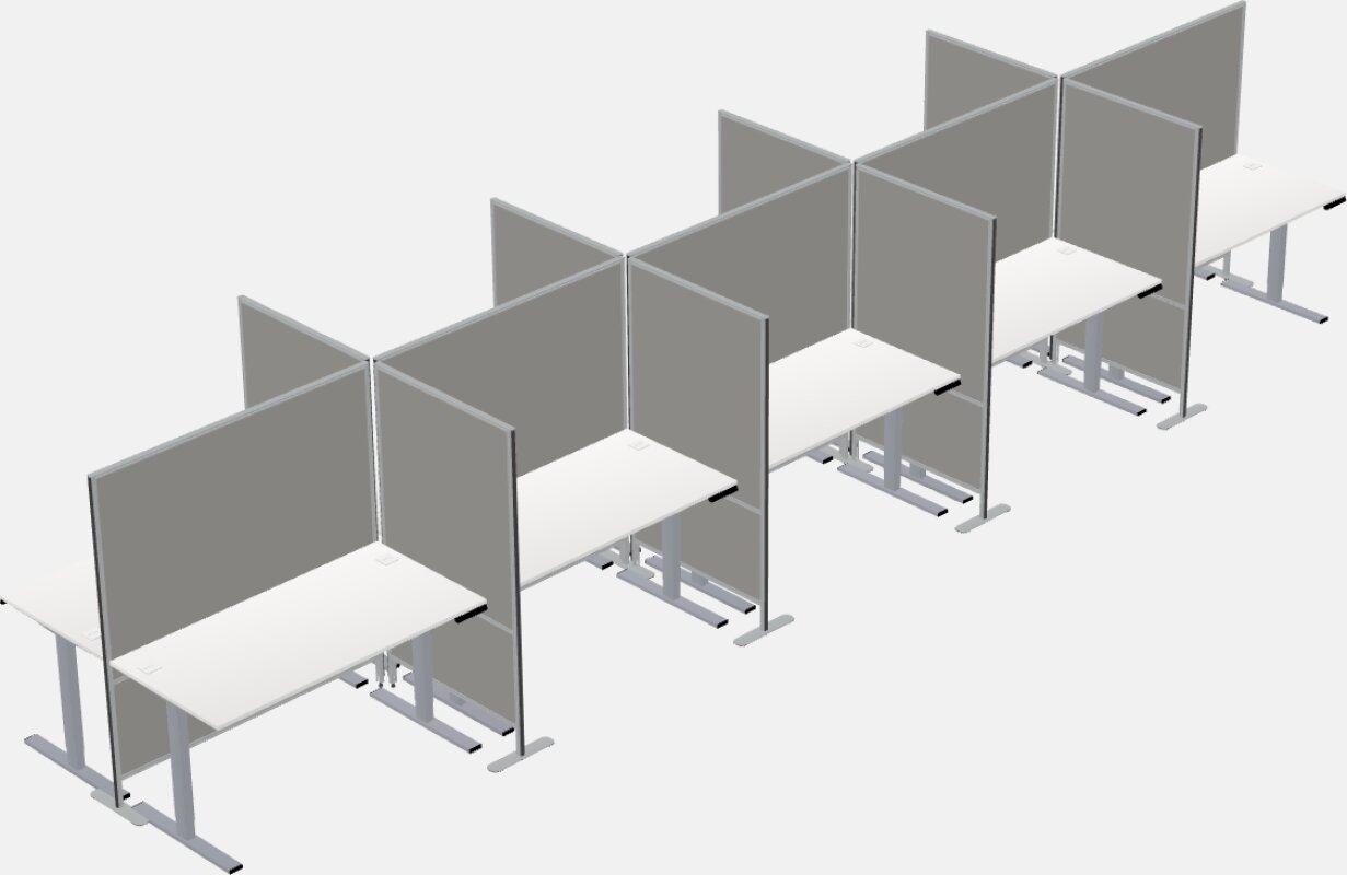 Cubículos rectangulares compartidos para sentarse y pararse