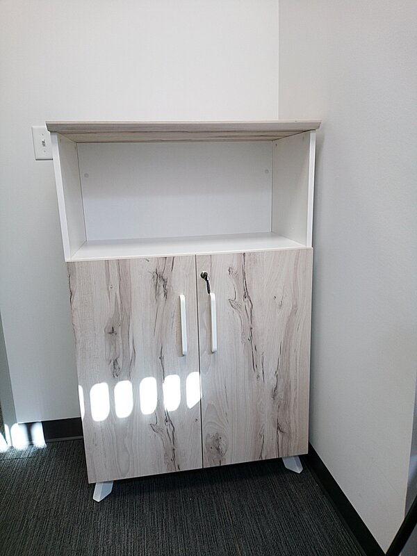 Medium height cabinet with open shelf