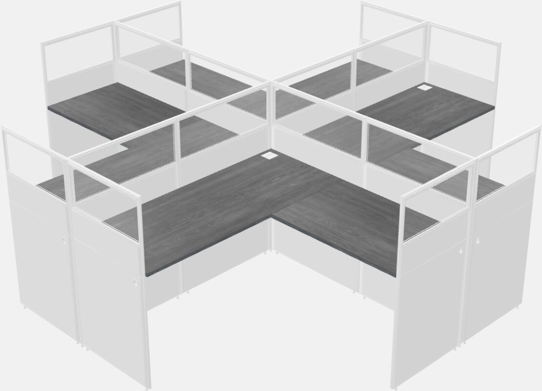 Shared L-shaped Workstations For 4 Persons With Panels