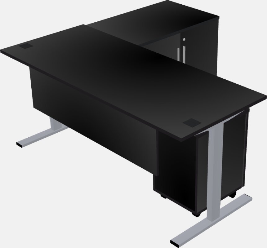 Sit-to-stand na l-shaped na mesa na may storage cabinet return plus pedestal file cabinet