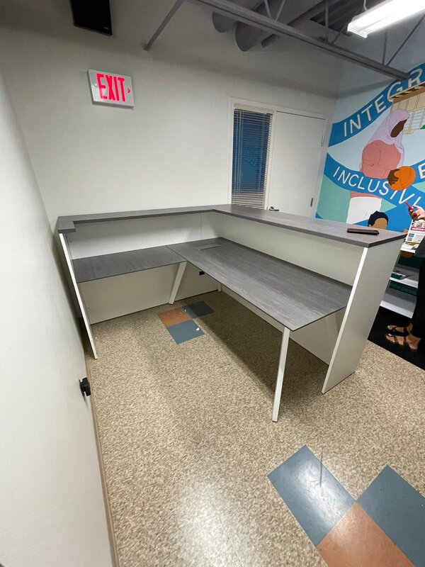 L-shaped reception desk