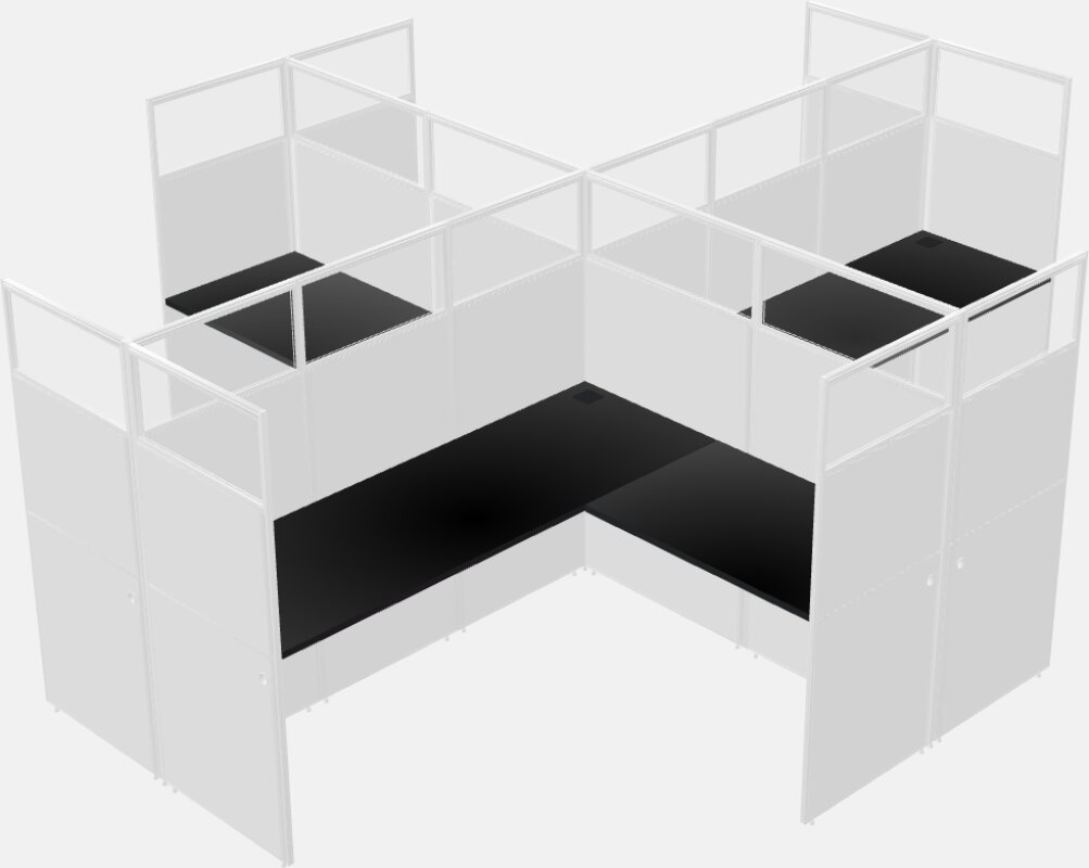 Cubículos compartilhados em forma de l