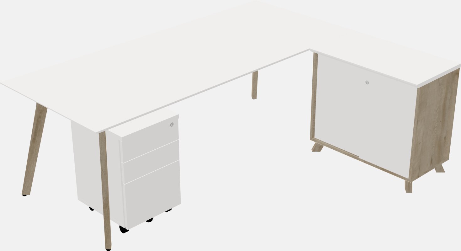 现代l型行政办公桌-实木框架