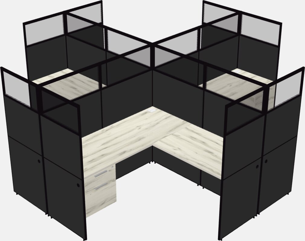 Cubículos compartilhados em forma de l