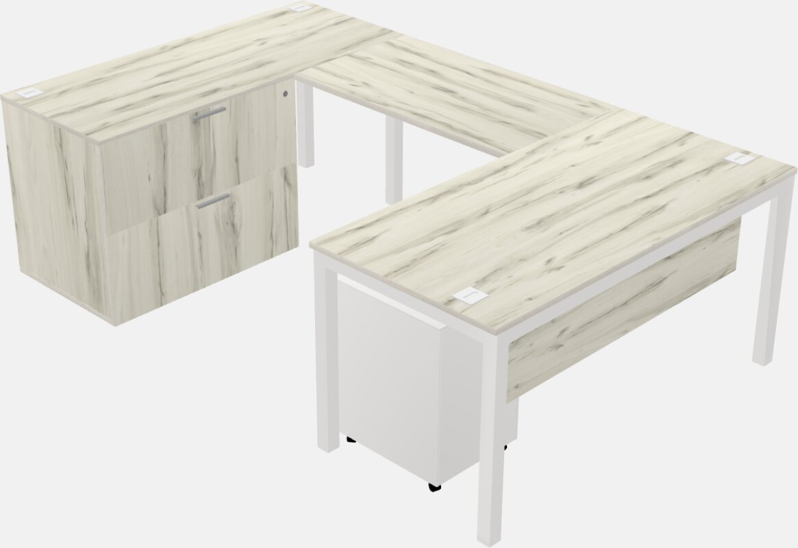 U-shaped desk + file cabinet