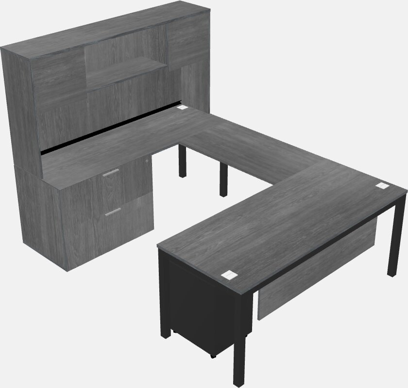 U-shaped desk + file cabinet