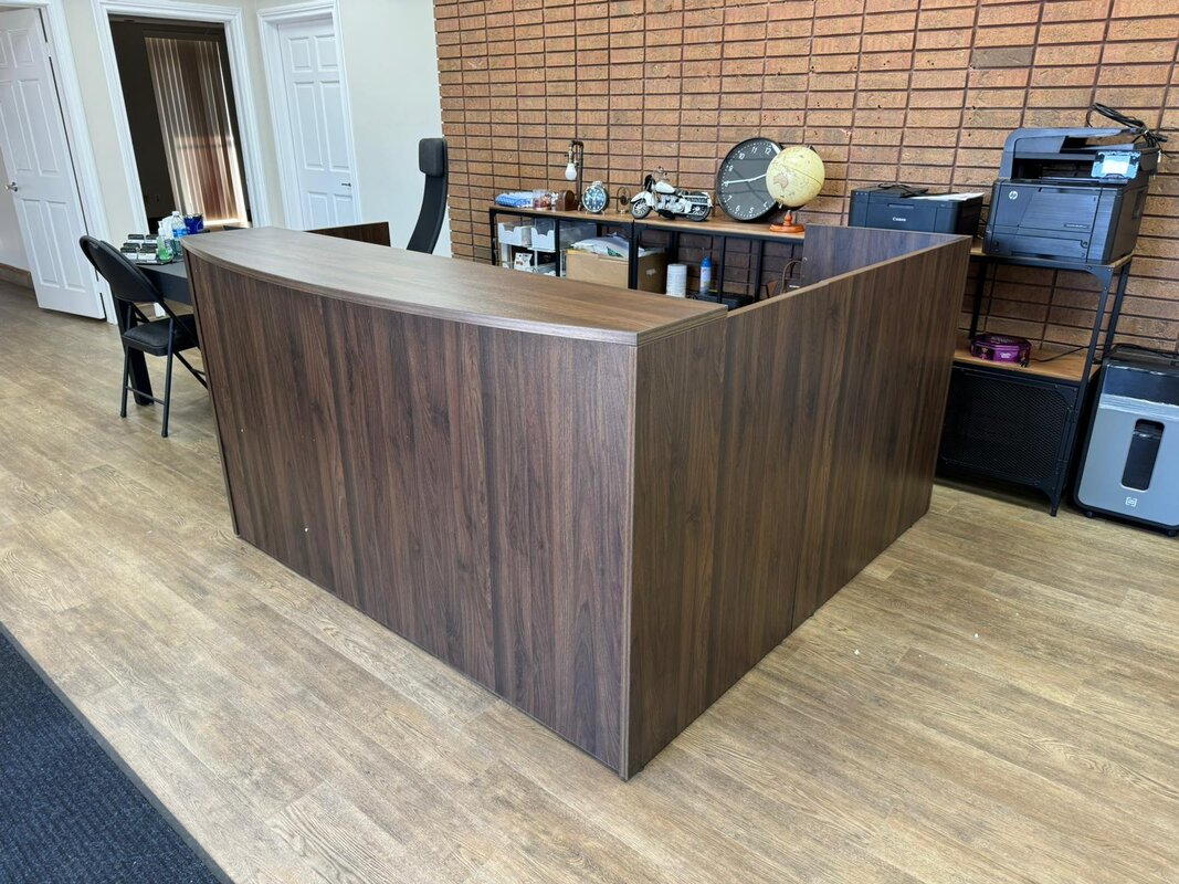 L-shaped reception desk