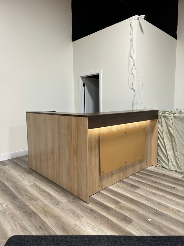 L-shaped reception desk