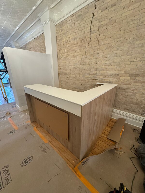 L-shaped reception desk