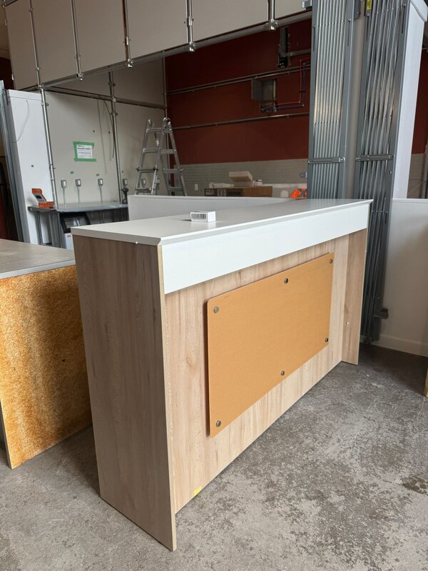 L-shaped reception desk