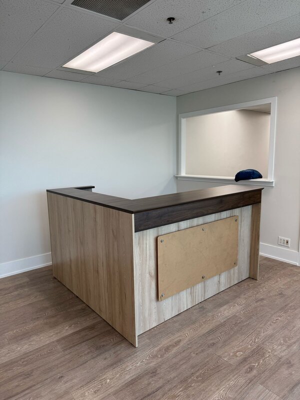 L-shaped reception desk