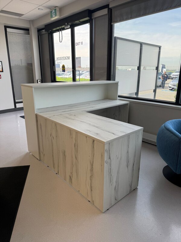 L-shaped reception desk
