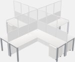 Shared L-shaped Workstations For 4 Persons With Panels & Metal Legs