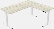L shaped white desk with drawers