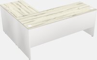 L shape white desk with drawers