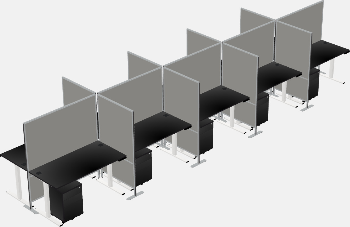 Shared rectangular sit-to-stand cubicles