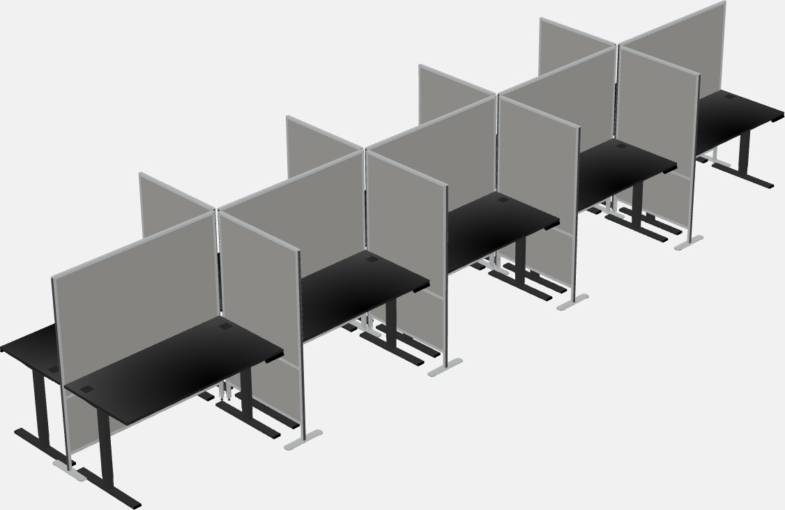 Shared rectangular sit-to-stand cubicles