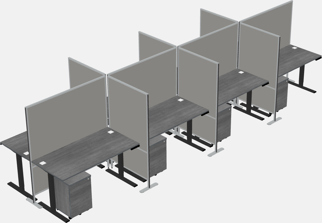 Cubículos retangulares compartilhados sit-to-stand