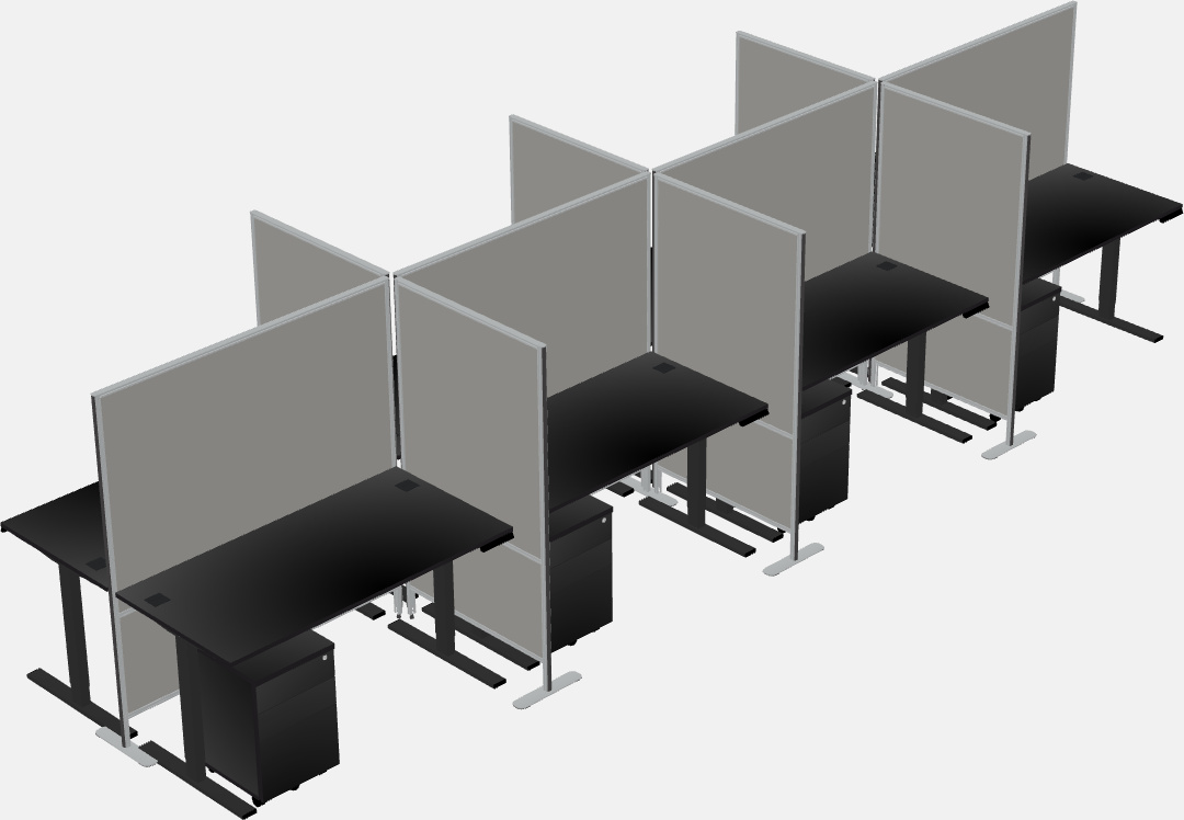 Shared rectangular sit-to-stand cubicles