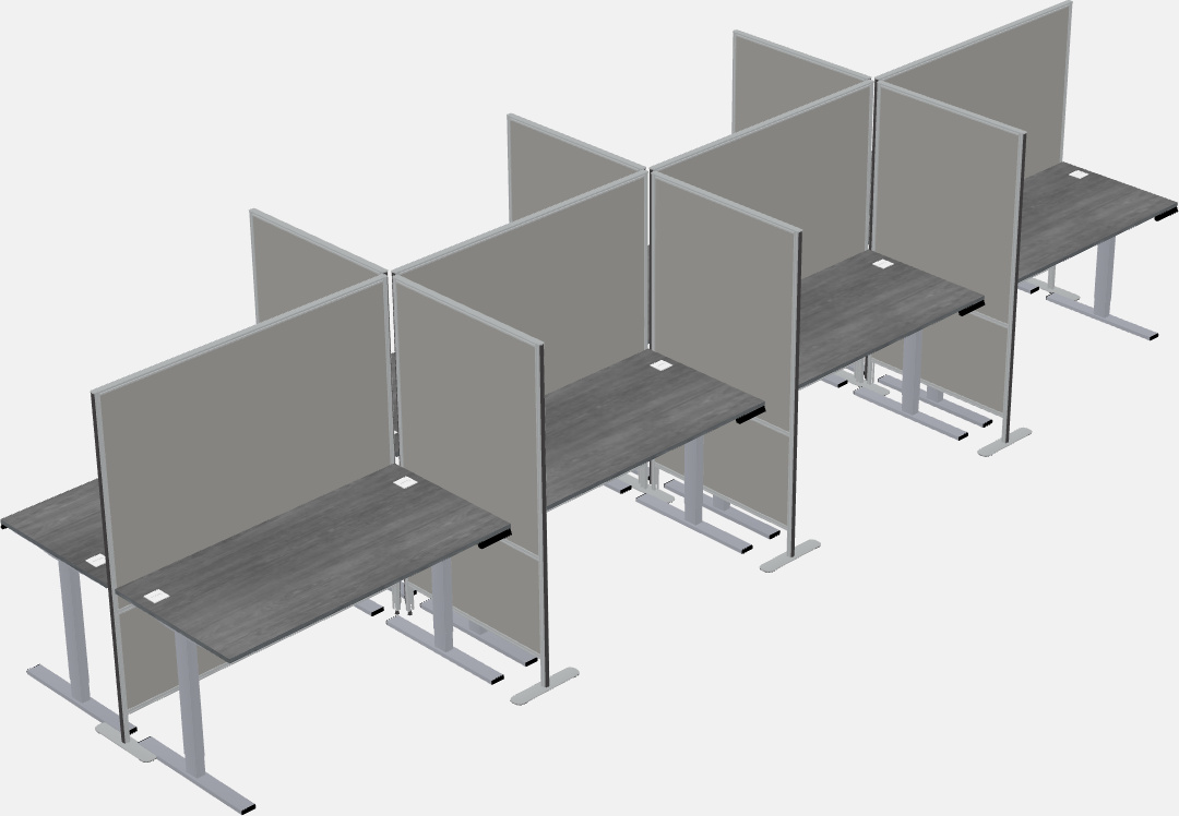 Cubículos rectangulares compartidos para sentarse y pararse