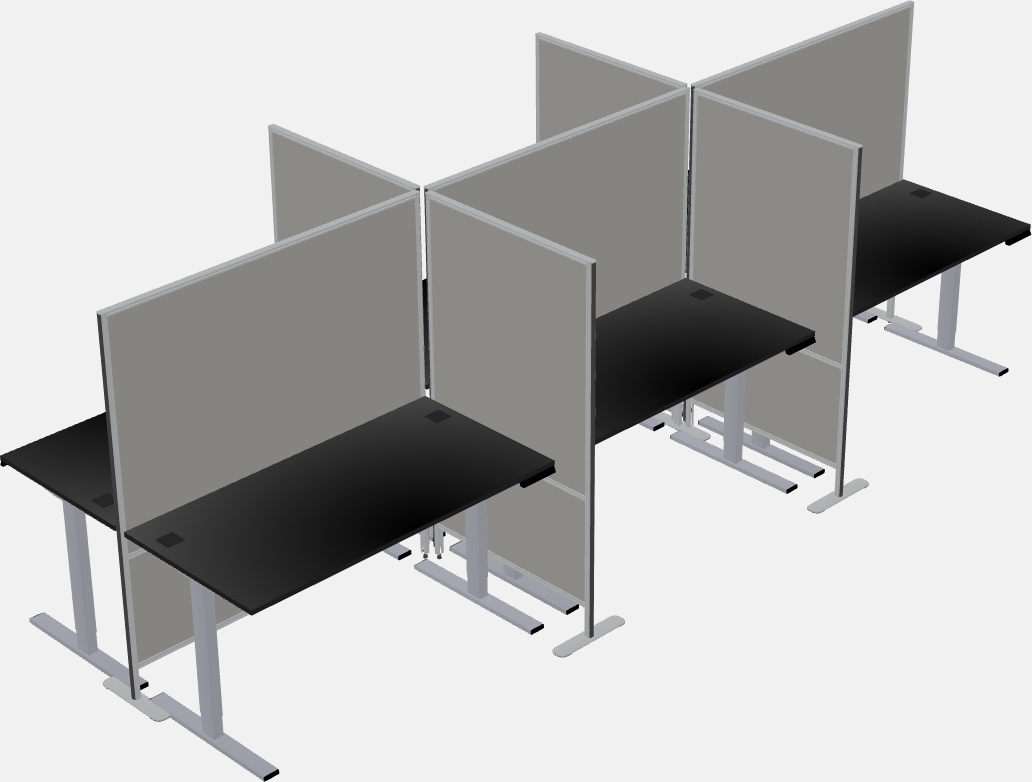 Cubículos retangulares compartilhados sit-to-stand