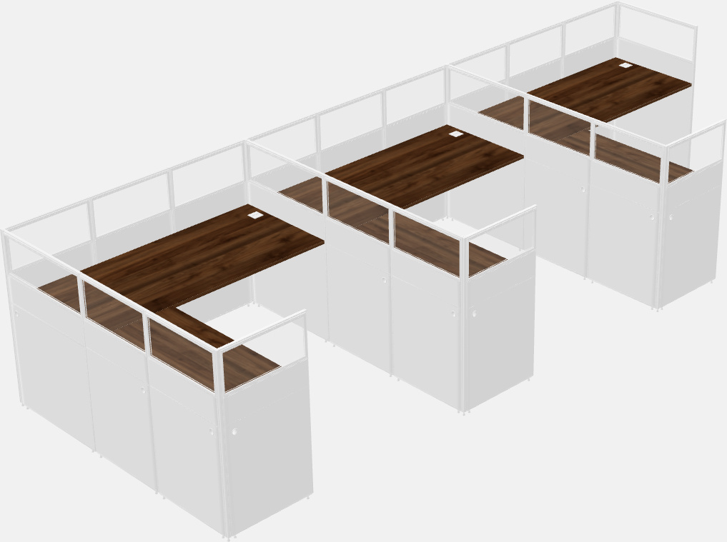 Nakabahaging l-shaped na cubicle