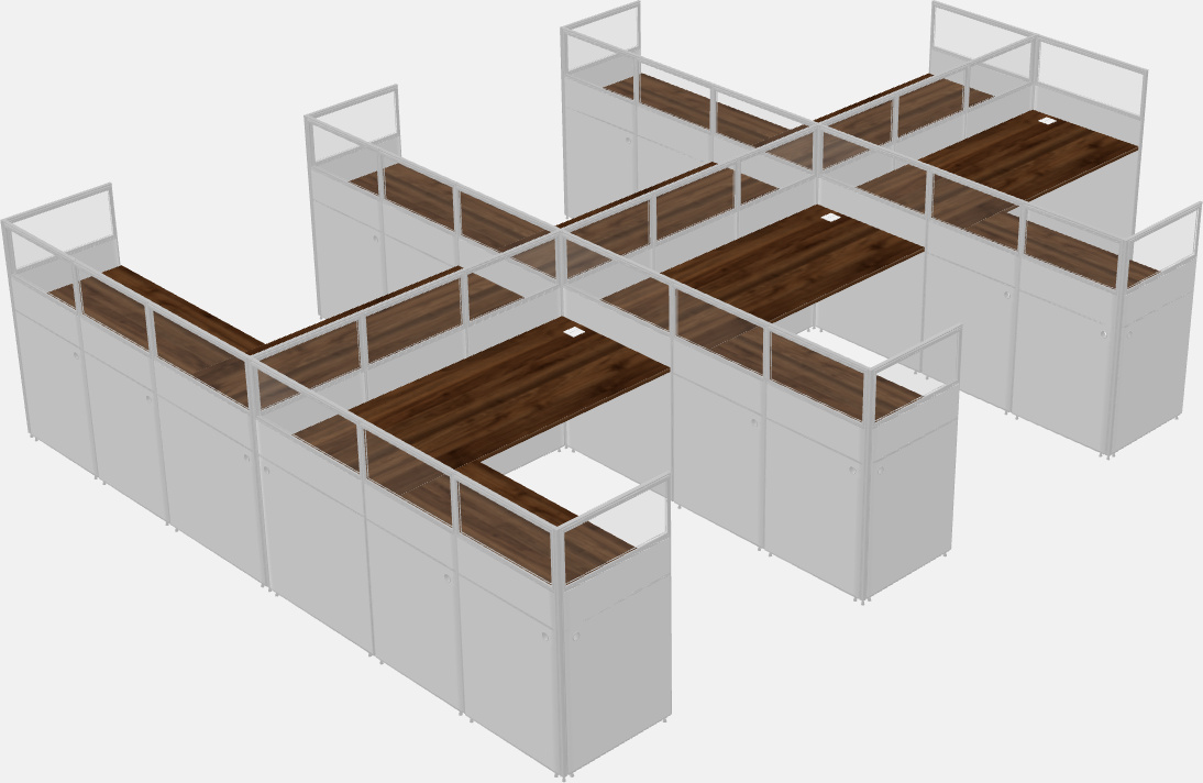 Nakabahaging l-shaped na cubicle