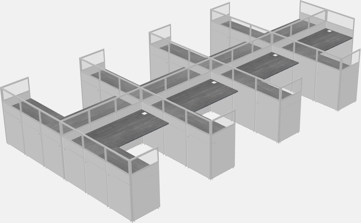 Nakabahaging l-shaped na cubicle