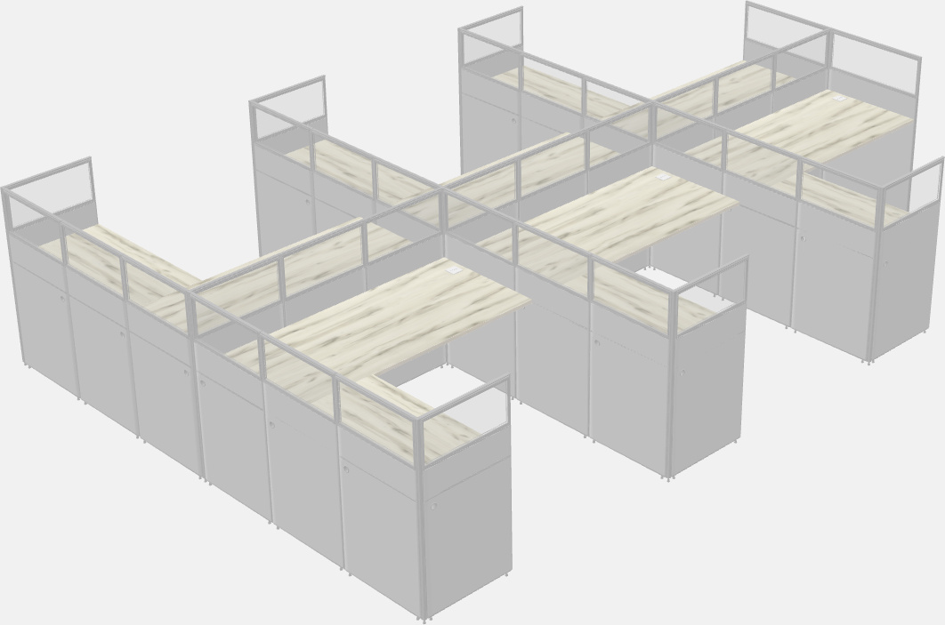 Nakabahaging l-shaped na cubicle