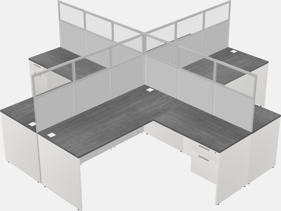 Nakabahaging l-shaped na mga cubicle