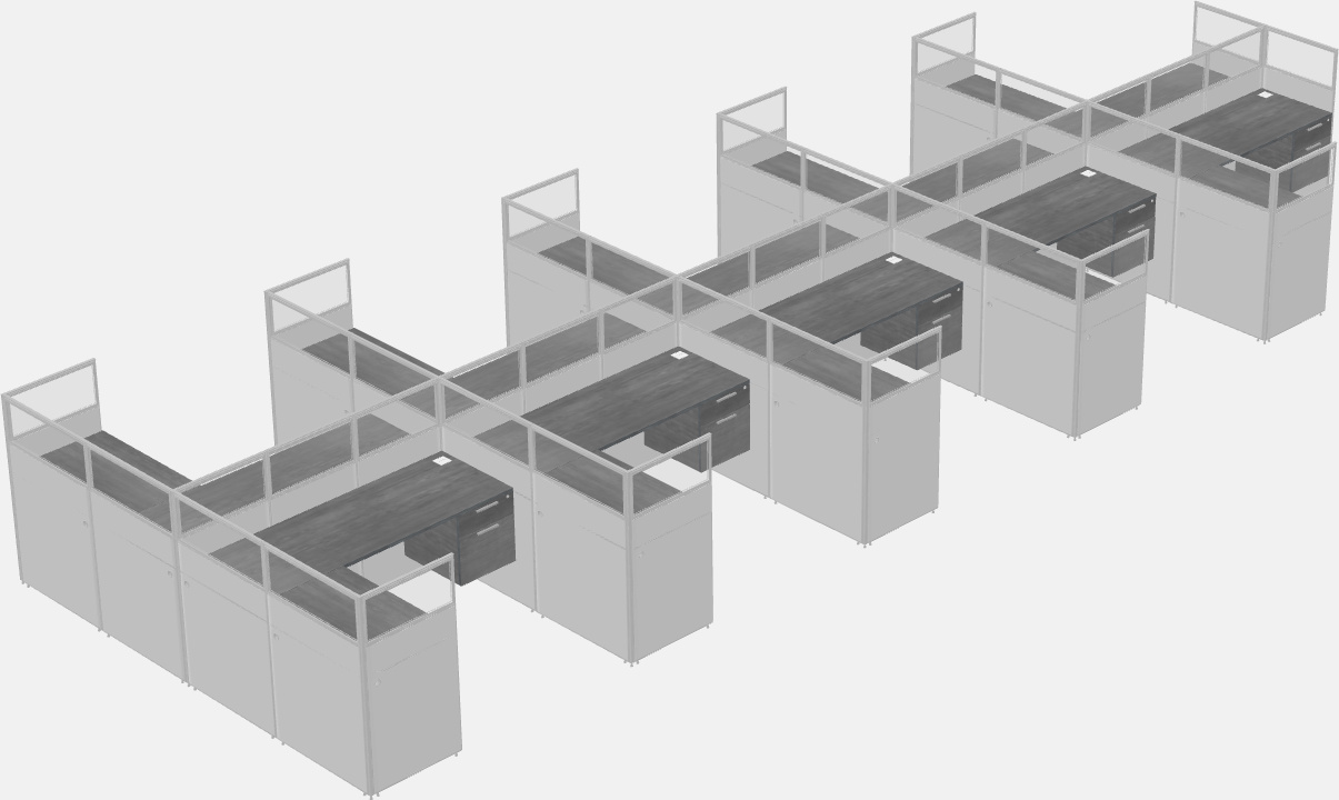 Nakabahaging l-shaped na cubicle