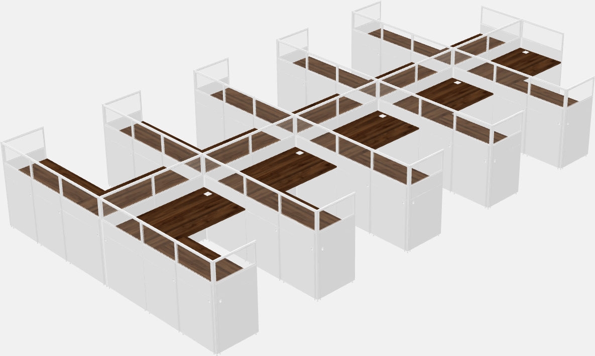 Nakabahaging l-shaped na cubicle