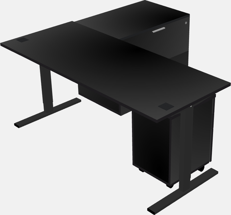 Sit-to-stand na l-shaped na mesa na may lateral cabinet return plus pedestal file cabinet