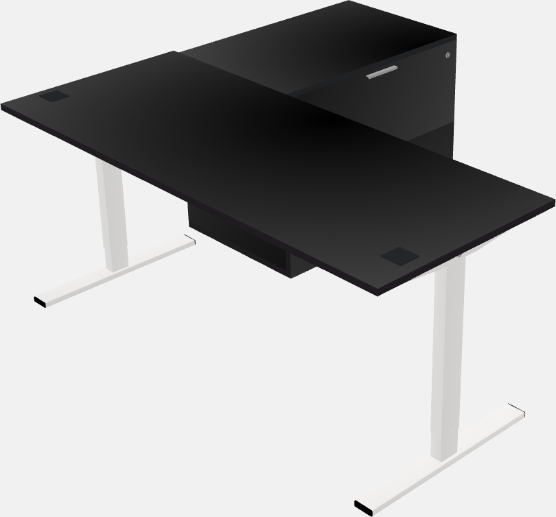 Mesa em forma de l sit-to-stand com retorno lateral do gabinete