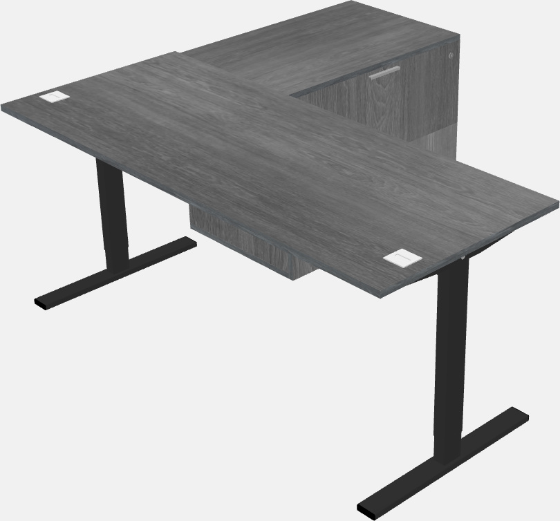 Mesa em forma de l sit-to-stand com retorno lateral do gabinete