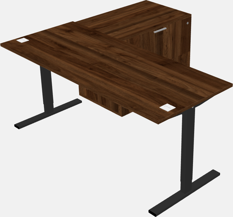 Sit-to-stand na l-shaped na mesa na may lateral cabinet return