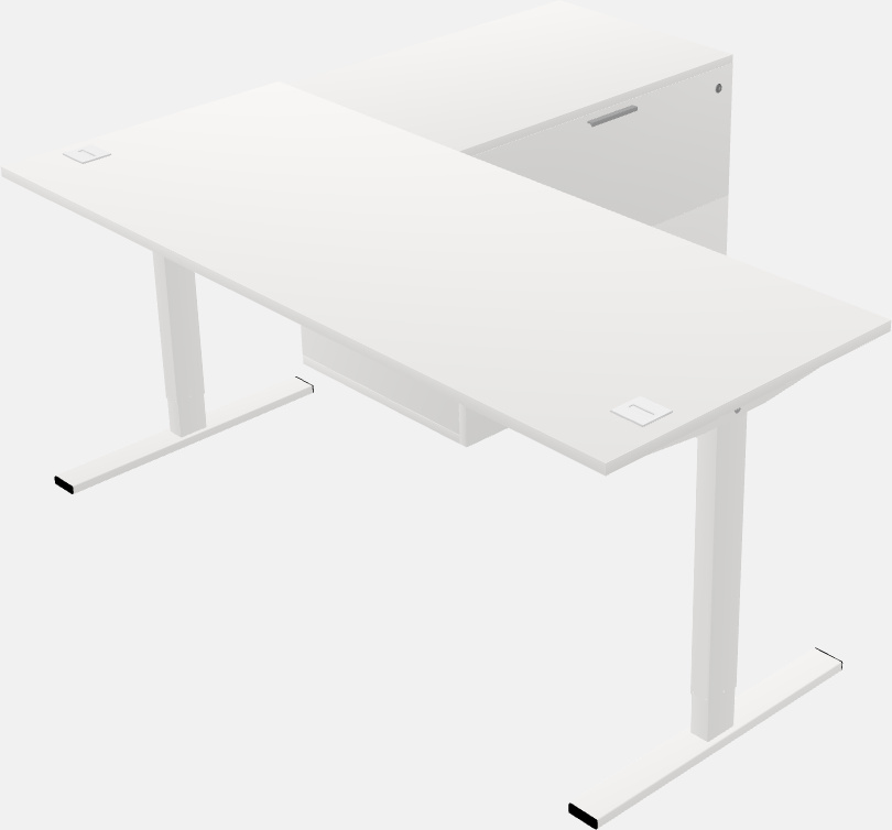 Sit-to-stand na l-shaped na mesa na may lateral cabinet return