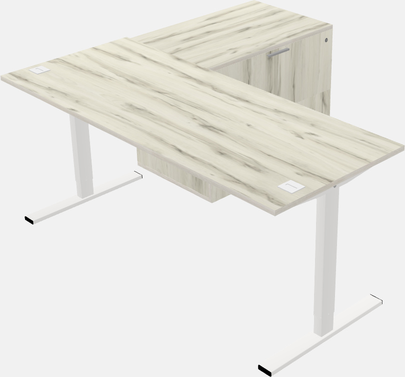 Sit-to-stand na l-shaped na mesa na may lateral cabinet return