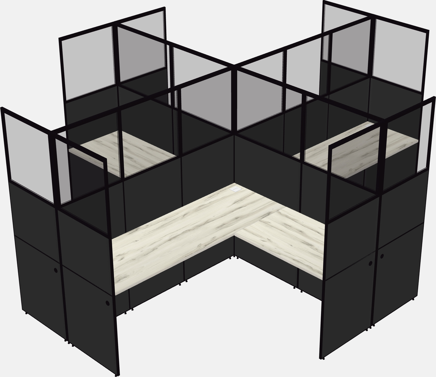 Cubículos compartidos en forma de l