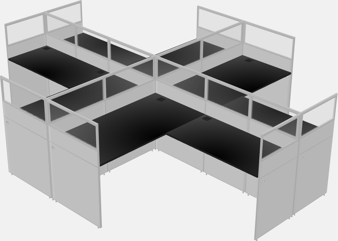 Nakabahaging l-shaped na mga cubicle