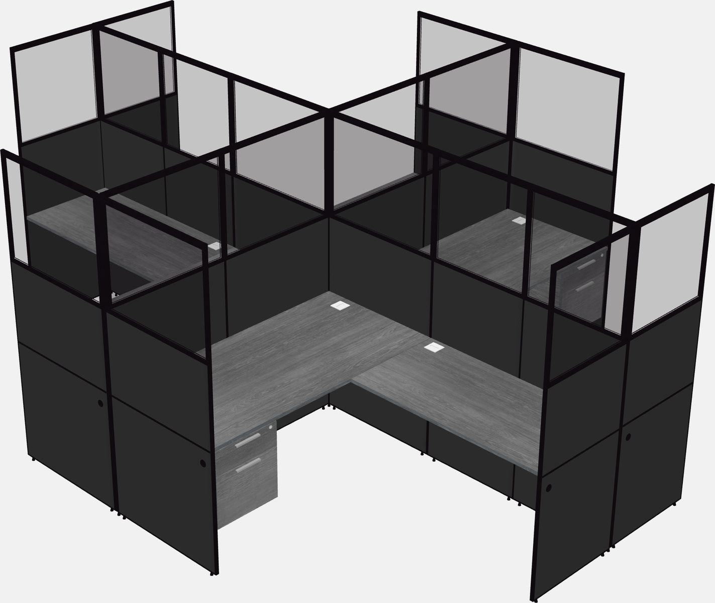 Cubículos compartidos en forma de l