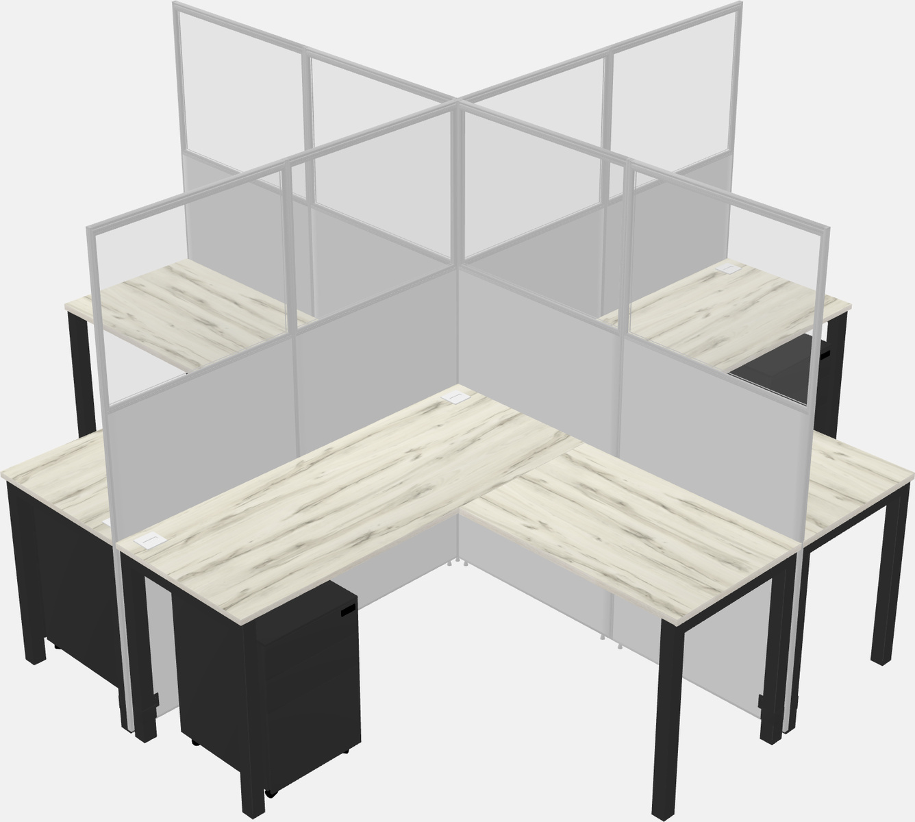 Cubículos compartidos en forma de l