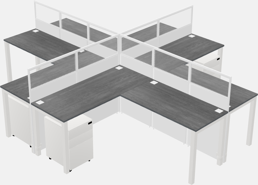 Nakabahaging l-shaped na mga cubicle