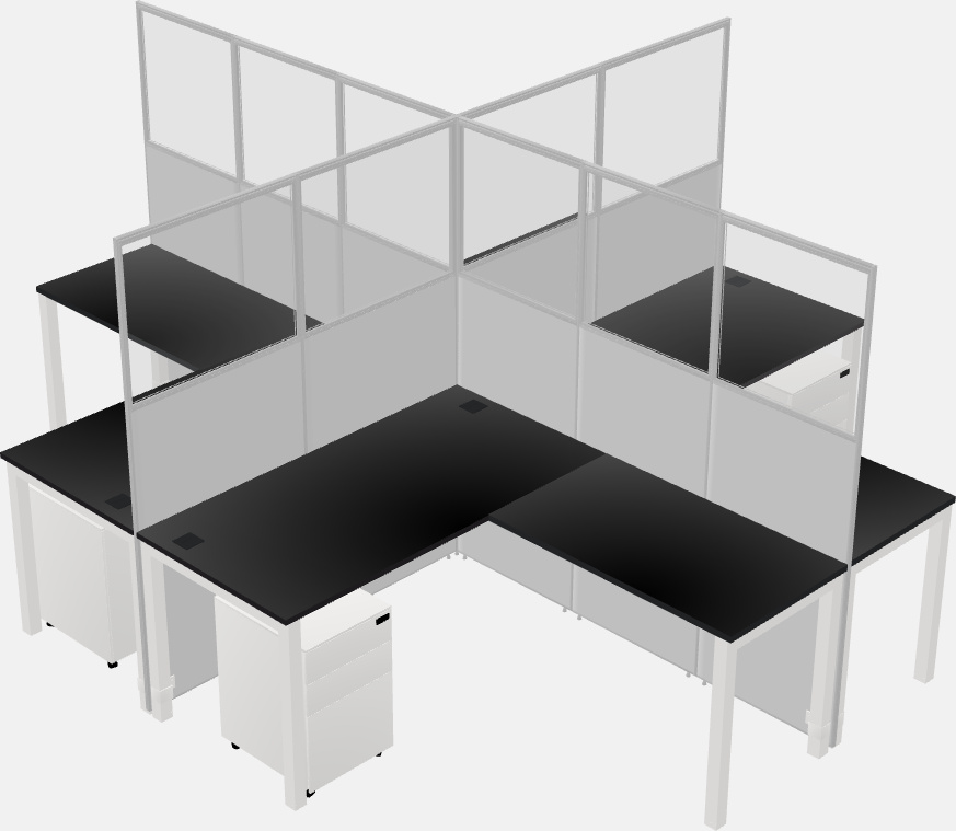 Cubículos compartidos en forma de l